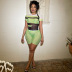 short-sleeved tight round neck high waist color matching mesh top and shorts set NSZH131317