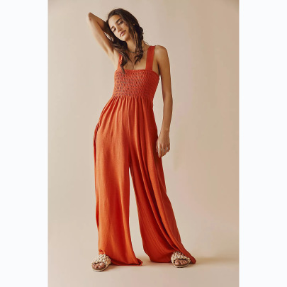 Sling Backless Strech Wide Leg Solid Color Jumpsuit NSCXY131334