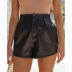 high waist straight casual solid color leather shorts NSCXY131340