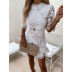 round neck mid-sleeve hollow high waist loose solid color top and shorts set NSOYL131368