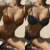 conjunto de dos piezas de bikini de color sólido con escote cruzado en el pecho sin espalda NSCSM131371