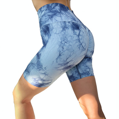 Shorts De Yoga Ajustados Con Cintura Alta Y Efecto Teñido Anudado Para Realzar La Cadera-Multicolor NSXER131272