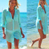 blusa de playa con solapa suelta de manga larga de color sólido con pecho NSMUX131417