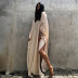 loose long sleeve slit v neck solid color beach outdoor cover-up robe-Multicolor NSMUX131425