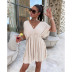 chiffon pleated solid color v neck backless lace-up dress NSOYL131444