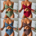 sling backless wrap chest hollow lace-up solid color one-piece swimsuit NSFPP131455