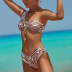 print sigle-shoulder sleeveless wrap chest lace-up bikini two-piece set NSFPP131462