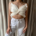 butterfly shape suspender hanging neck backless lace-up solid color chiffon vest NSAFS131463