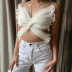 butterfly shape suspender hanging neck backless lace-up solid color chiffon vest NSAFS131463