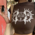 sun print slim short sleeve round neck short T-shirt NSXE131485