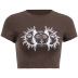 sun print slim short sleeve round neck short T-shirt NSXE131485