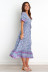 button print v-neck short sleeve slim long dress NSJRM131528