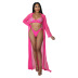 hot drill sling wrap chest long sleeve solid color perspective bikini three-piece set NSCYF131536