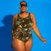 plus size solid color/print sling hollow high waist tight one-piece eswimsuit NSYLH131537