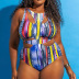 plus size print hollow slim one-piece swimsuit-Multicolor NSYLH131539