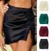 high waist slim drawstring solid color satin skirt NSLDY131545