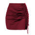 high waist slim drawstring solid color satin skirt NSLDY131545