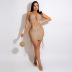hot drill hanging neck backless wrap chest lace-up solid color dress NSCYF131569