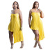 plus size pleated solid color sling irregular hem backless dress NSCYF131571