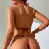 conjunto de dos piezas de bikini de color sólido con cordones y espalda descubierta con cuello colgante NSFPP131589