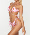 Strawberries print hanging neck wrap chest lace-up bikini three-piece set NSCSY131595