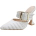 pointed toe one-word belt buckle high heel solid color slippers NSGXL131628