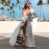 long sleeve lace-up hollow long solid color beach outdoor cover-up NSMUX131635