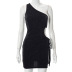 single-shoulder sleeveless hollow lace-up slim solid color dress NSHLJ131639