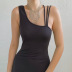 sloping shoulder sleeveless high waist long slim solid color dress NSHLJ131646