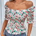 puff sleeve square neck slim floral top NSYID130183