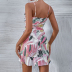 print sling backless lace-up ruffle slim dress NSYID130179