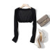 solid color long sleeve knitted thin crop cardigan NSYAY130178