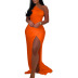 single-shoulder sleeveless slim mopping high slit solid color dress NSZCQ131682