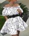 printed one-word shoulder puff sleeve slim dress with belt NSZCQ131684