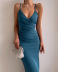 sling backless v neck slit slim solid color dress NSZCQ131689