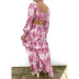 printed deep V waistless long layered long-sleeved dress NSZCQ131690