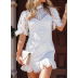 stand collar short sleeve hollow slim solid color dress NSZCQ131692