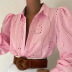 Embroidered lapel puff sleeve slim shirt NSZCQ131694