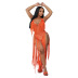 long fringed hollow hanging neck backless low-cut solid color knitted one-piece swimsuit NSTRS131699