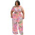 plus size printing round neck short sleeve wide-leg top and trouser set NSLNW131703