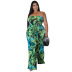 plus size printing tube top backless lace-up wide-leg jumpsuit NSLNW131704