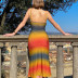 Slim Backless sling wrap chest color matching dress NSBJD131709