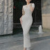 vestido ajustado de color sólido de manga corta sin cintura con pliegues huecos NSBJD131715