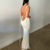 backless suspender slim long lace-up solid color dress NSLKL131722