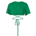 round neck short sleeve lace-up wrap chest short solid color T-shirt NSLKL131723