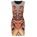 round neck sleeveless deep V stitching leopard print mesh dress NSLKL131724