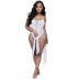 sling backless tight solid color see-through one-piece swimsuit and skirt set NSWMZ131726