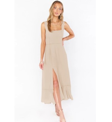 Sling Backless Slim Lace-up Slit Solid Color Dress NSMID131697