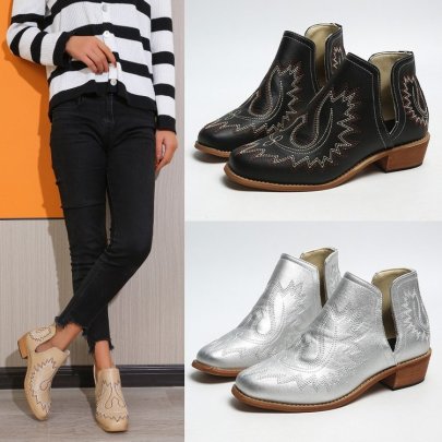 Casual Square Toe Low-top Thick Heel Short Boots NSYBJ131740