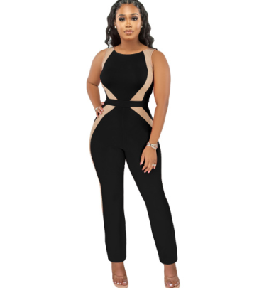 Sleeveless Tight Backless Color Matching Milk Silk Jumpsuit NSWMZ131729